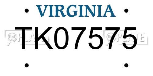 TK07575 Virginia License Plate
