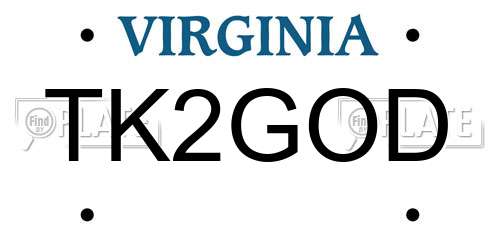 TK2GOD Virginia License Plate