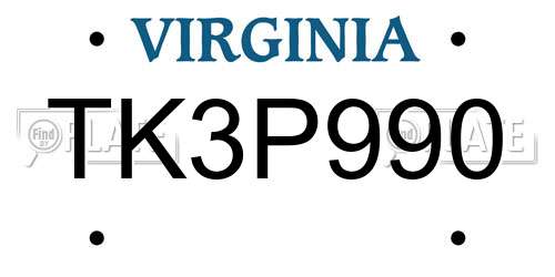 TK3P990 Virginia License Plate