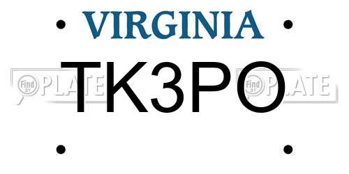 TK3PO Virginia License Plate
