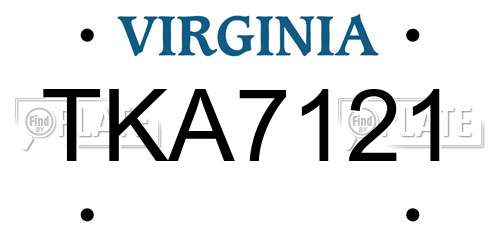 TKA7121 Virginia License Plate