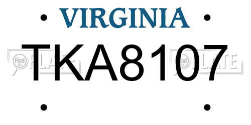 TKA8107 Virginia License Plate