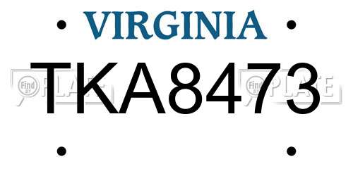 TKA8473 Virginia License Plate