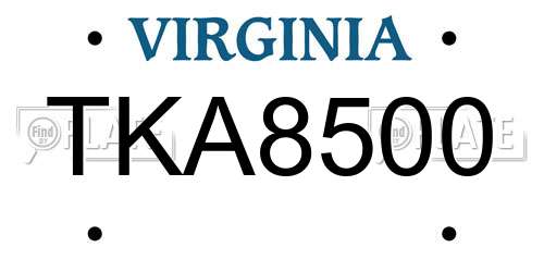 TKA8500 Virginia License Plate