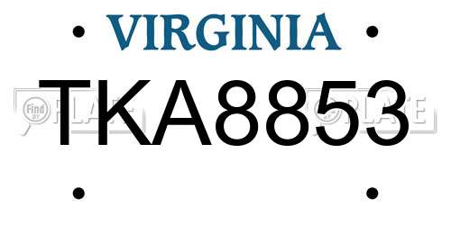TKA8853 Virginia License Plate