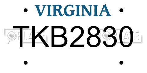 TKB2830 Virginia License Plate
