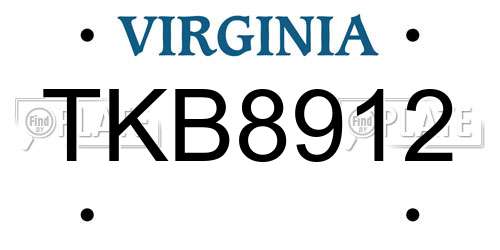 TKB8912 Virginia License Plate