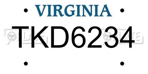 TKD6234 Virginia License Plate