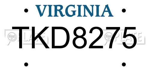 TKD8275 Virginia License Plate