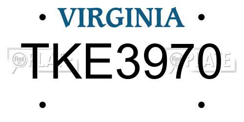 TKE3970 Virginia License Plate