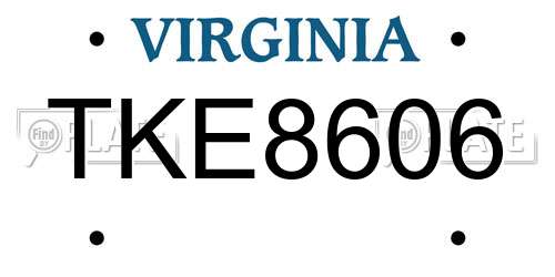 TKE8606 Virginia License Plate