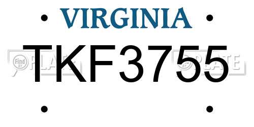 TKF3755 Virginia License Plate