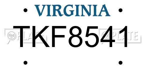 TKF8541 Virginia License Plate