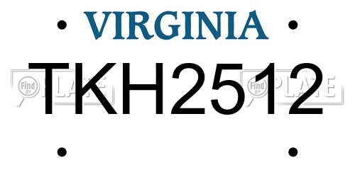 TKH2512 Virginia License Plate