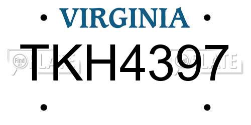 TKH4397 Virginia License Plate