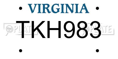 TKH983 Virginia License Plate
