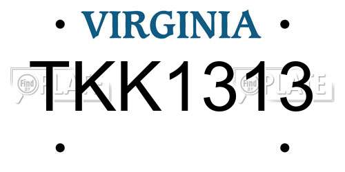 TKK1313 Virginia License Plate