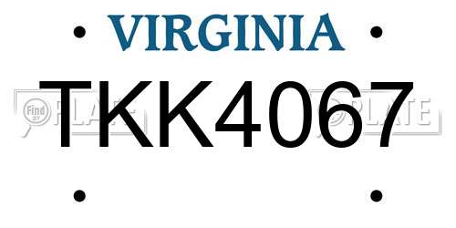 TKK4067 Virginia License Plate
