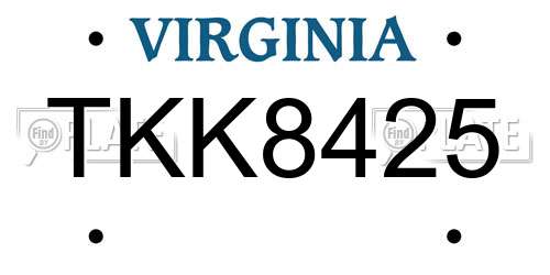 TKK8425 Virginia License Plate