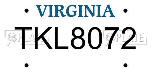 TKL8072 Virginia License Plate