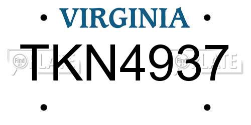 TKN4937 Virginia License Plate