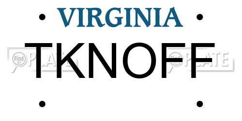 TKNOFF Virginia License Plate