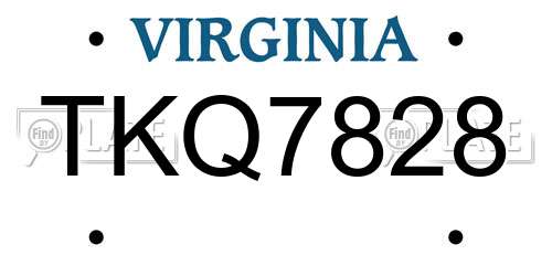 TKQ7828 Virginia License Plate