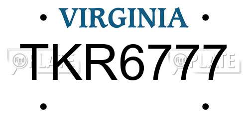 TKR6777 Virginia License Plate