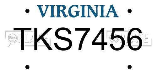 TKS7456 Virginia License Plate