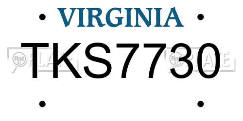 TKS7730 Virginia License Plate