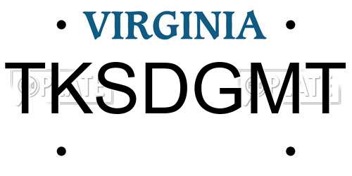 TKSDGMT Virginia License Plate