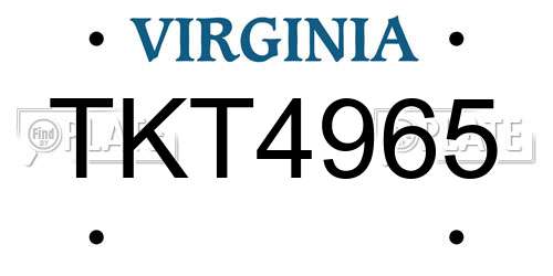 TKT4965 Virginia License Plate