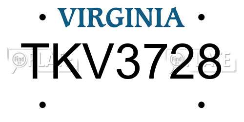 TKV3728 Virginia License Plate