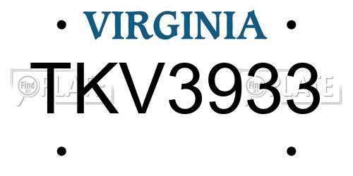 TKV3933 Virginia License Plate