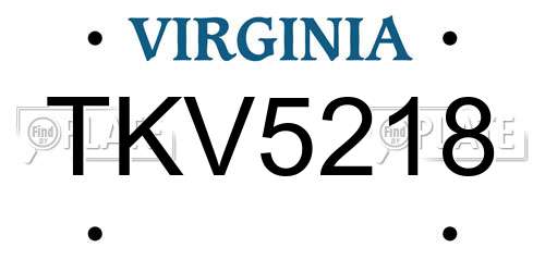 TKV5218 Virginia License Plate
