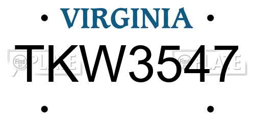 TKW3547 Virginia License Plate