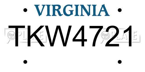 TKW4721 Virginia License Plate