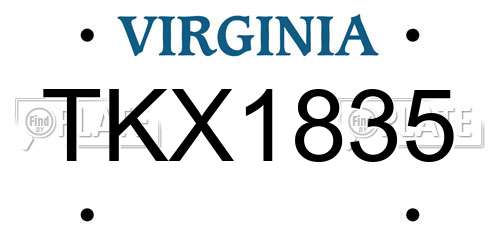TKX1835 Virginia License Plate
