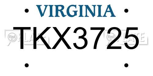 TKX3725 Virginia License Plate