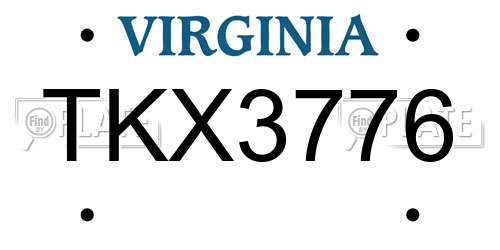 TKX3776 Virginia License Plate