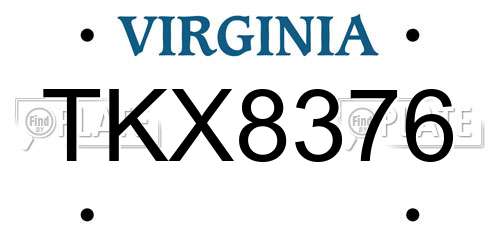 TKX8376 Virginia License Plate