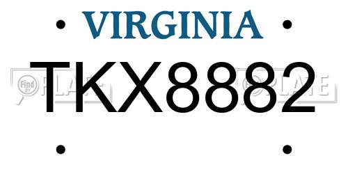 TKX8882 Virginia License Plate