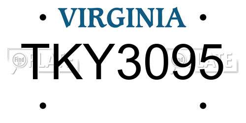 TKY3095 Virginia License Plate