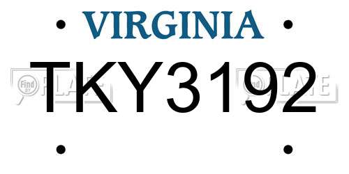 TKY3192 Virginia License Plate