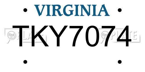 TKY7074 Virginia License Plate