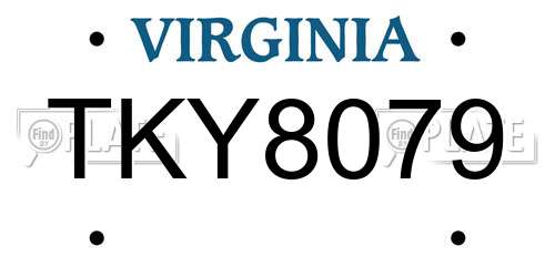 TKY8079 Virginia License Plate