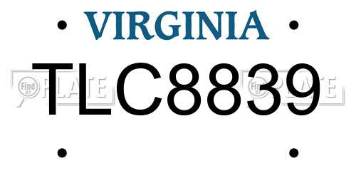 TLC8839 Virginia License Plate
