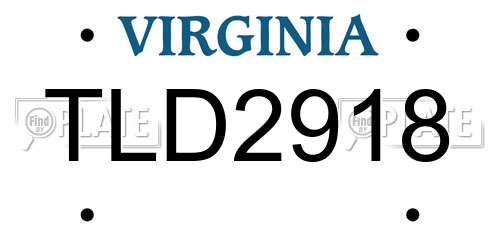 TLD2918 Virginia License Plate