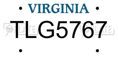 TLG5767 Virginia License Plate