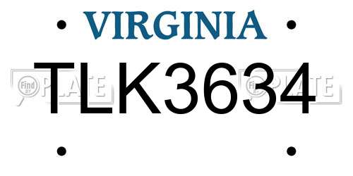 TLK3634 Virginia License Plate